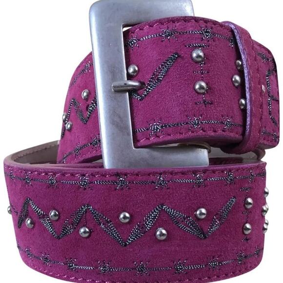 Donald Pliner Belt Fuchsia Pink Embellished Silver Metal Studs New NWT $225 XL - Picture 1 of 5